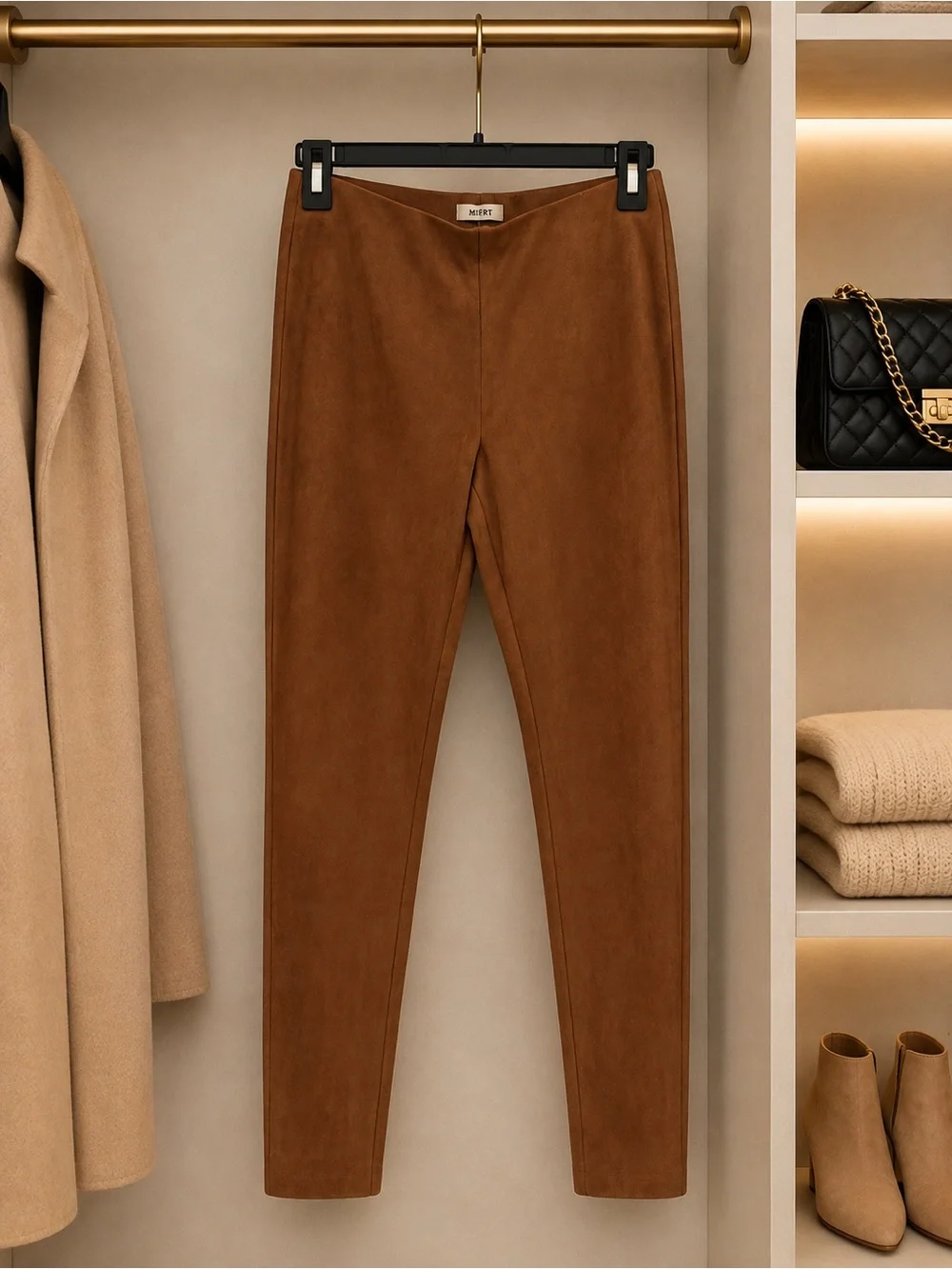 Zara Suede-Look Brown Slim Pants